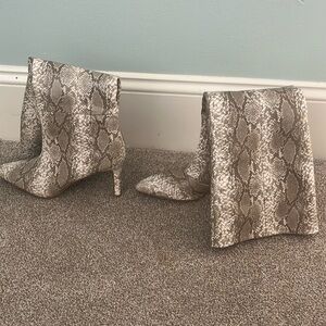 Never worn bikini snakeskin tan knee high boots